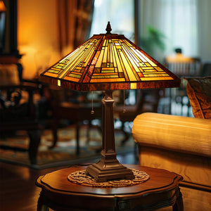 Tiffany Stained Glass Table Lamp — Amber Brown