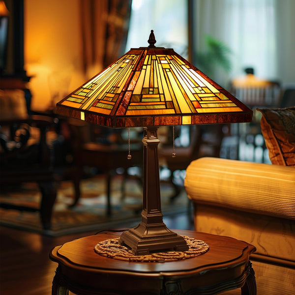 Tiffany Stained Glass Table Lamp — Amber Brown
