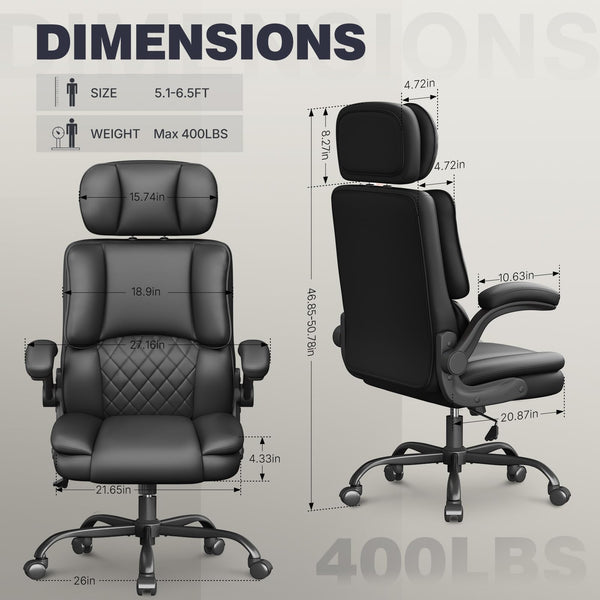 High-Back Ergonomic Office Chair with Adjustable Headrest & Flip-Up Armrests