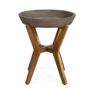 Outdoor Concrete & Acacia Wood Side Table