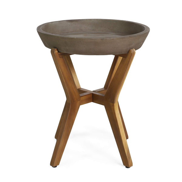 Outdoor Concrete & Acacia Wood Side Table