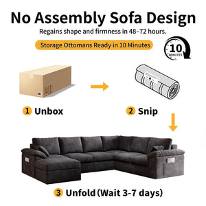112" Modular Cloud Sectional Sofa, 6-Seater Chenille, Storage Ottoman