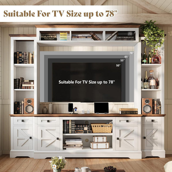 4-Piece Farmhouse Living Room Set – 98" TV Stand, Coffee Table & 2 End Tables