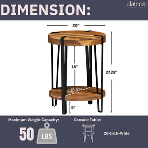2-Tier Round Acacia Wood & Metal End Table with Bottom Shelf
