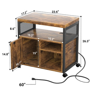 Rolling File Cabinet with Power Outlets, Locking Door & Open Shelves