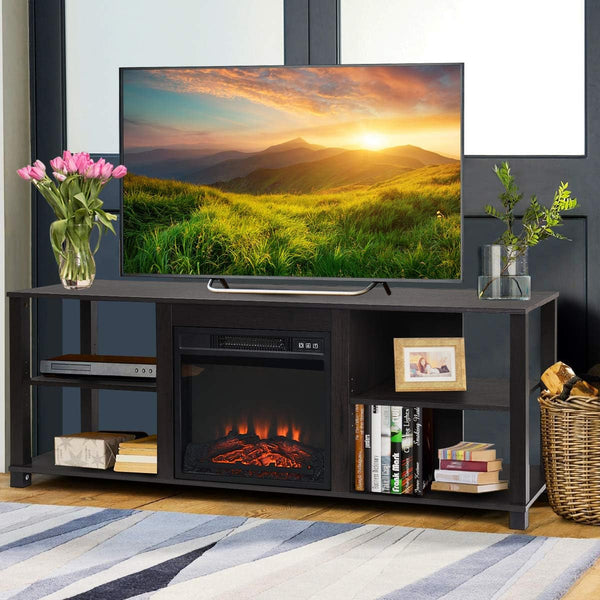 TV Stand with Adjustable Shelves and Fireplace Opening – Fits Up to 65" TVs