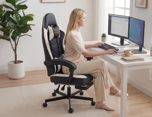 Ergonomic Leather Office Chair – Pocket Spring Cushion, Headrest, Footrest & Reclining Backrest