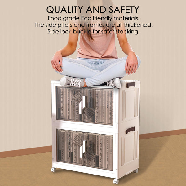 Foldable Stackable Storage Bins with Lids, Doors & Wheels