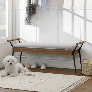 Industrial Ottoman Bench with Arms and Metal Legs