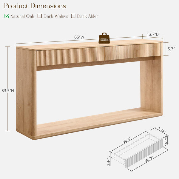 63" Fluted Console Table with Drawers