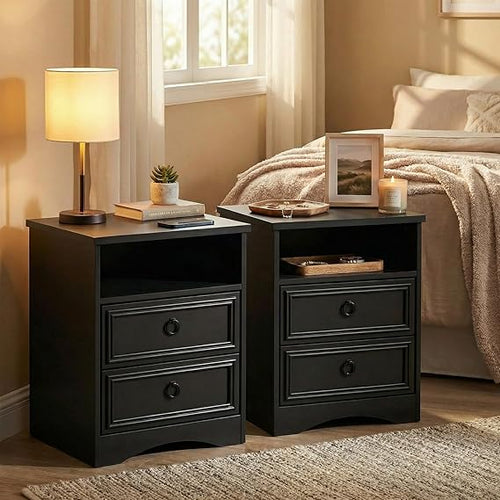 2-Drawer Wood Nightstand with Open Compartment