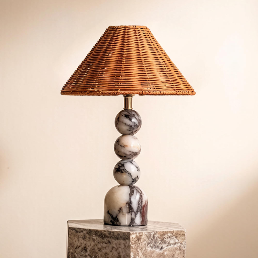 Marble Stacked Ball Table Lamp with Rattan Shade
