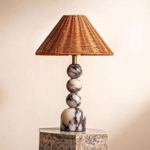 Marble Stacked Ball Table Lamp with Rattan Shade