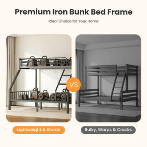 Twin XL Over Queen Metal Bunk Bed with Guardrails and Padded Ladder