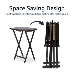 Portable Foldable TV Tray Table Set with Storage Rack – 4-Pack