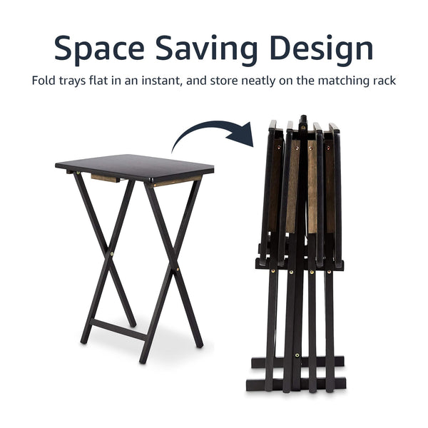 Portable Foldable TV Tray Table Set with Storage Rack – 4-Pack