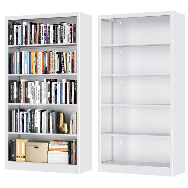 5-Tier Tall Metal Bookcase with Adjustable Shelves