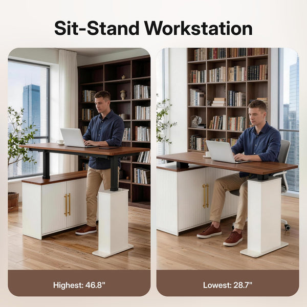 L-Shaped Electric Standing Desk with Drawers & Storage Cabinet