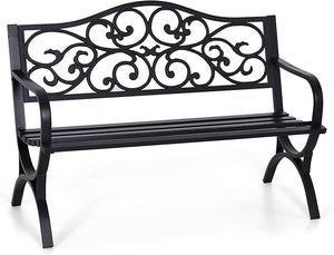 Cast Iron Outdoor Garden Bench with Backrest and Armrests