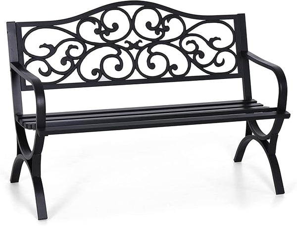 Cast Iron Outdoor Garden Bench with Backrest and Armrests