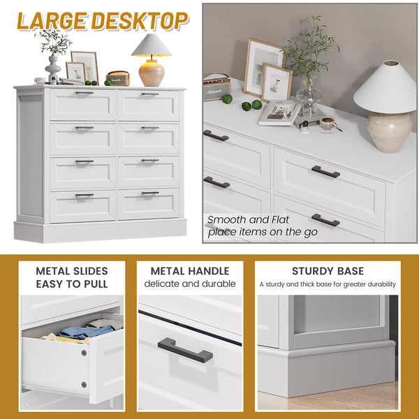 White Wood Dresser with Drawers – Chest of Drawers for Bedroom