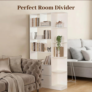 5-Tier Bookshelf with 2 Fabric Drawers – White & Black