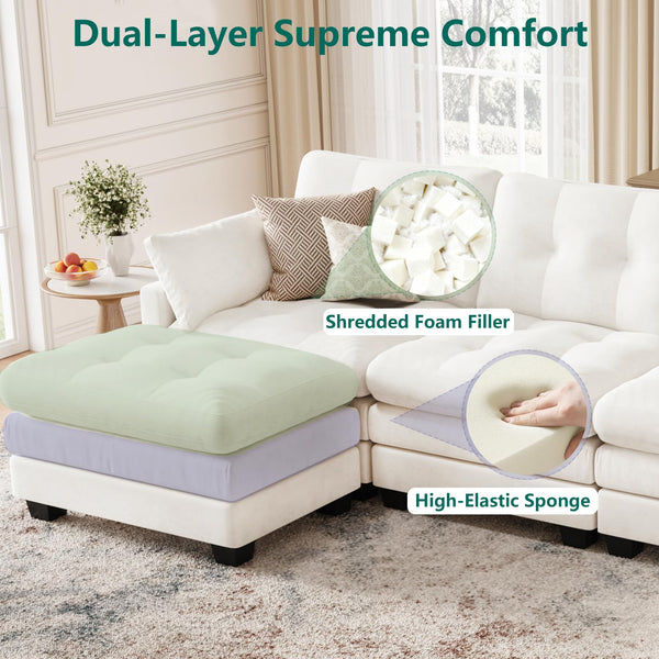 Modular U-Shaped Sectional Sofa with Movable Ottomans