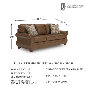 Queen Faux Leather Sofa Sleeper with Memory Foam Mattress