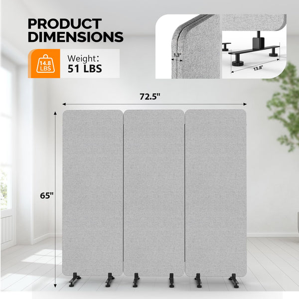 Freestanding Room Divider Screen with Wheels – Tackable Polyester Panels