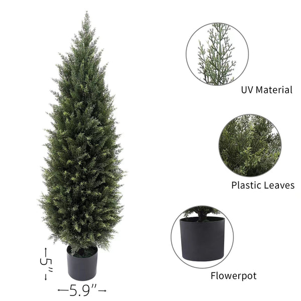 Artificial Cedar Topiary Trees — Set of 2, Indoor & Outdoor, UV Resistant