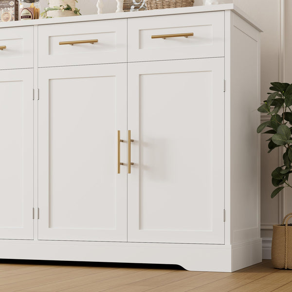 60" Buffet Sideboard Cabinet with 4 Drawers & Gold Handles