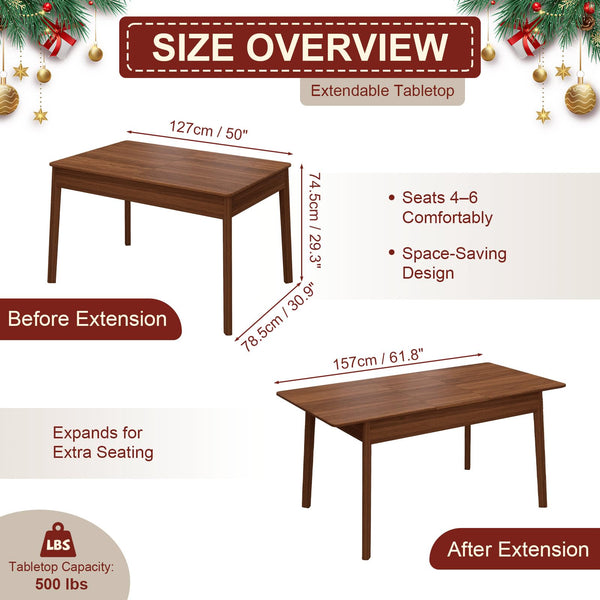 Extendable Solid Wood Dining Table, Seats 4 to 8