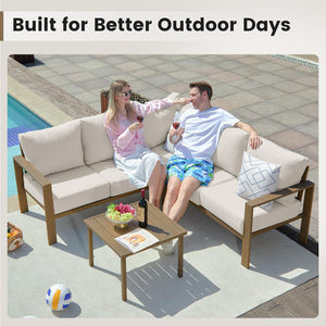 L-Shaped Outdoor Sectional Sofa Set with Coffee Table
