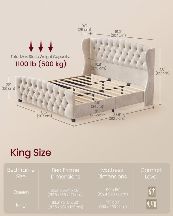 Upholstered Wingback Platform Bed Frame with Tufted Headboard