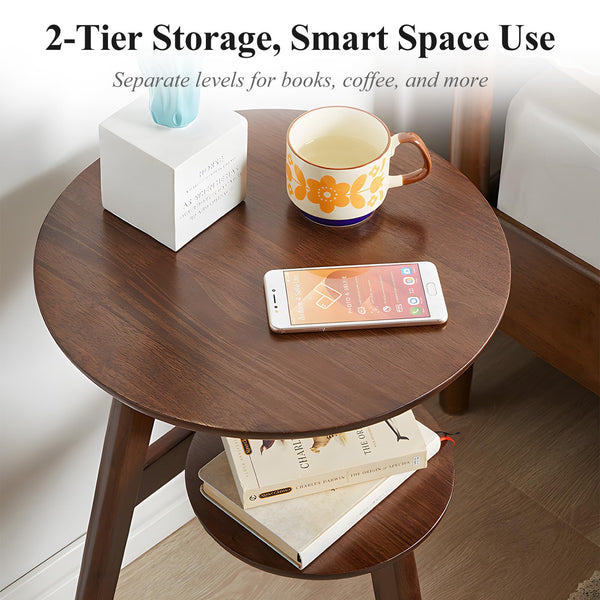 2-Tier Round End Table with Storage Shelf