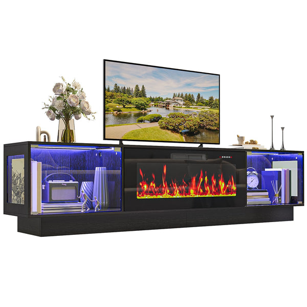 80" Fireplace TV Stand with RGB LED & Glass Doors