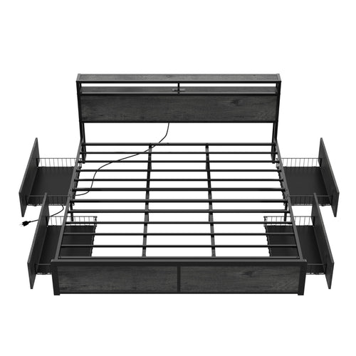 King Size Storage Bed Frame with Charging Headboard