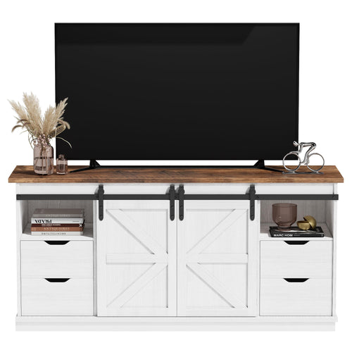 58" Farmhouse TV Stand with Barn Doors & 4 Drawers