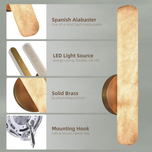 Alabaster Wall Sconce with Solid Brass Frame