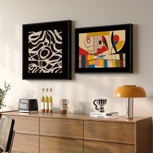 Abstract Canvas Wall Art Set of 2 – Framed Geometric & Line Prints, 24x24 & 24x18 In