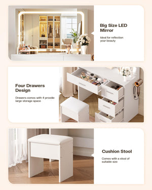 LED Makeup Vanity Desk with Charging Station & Mirror