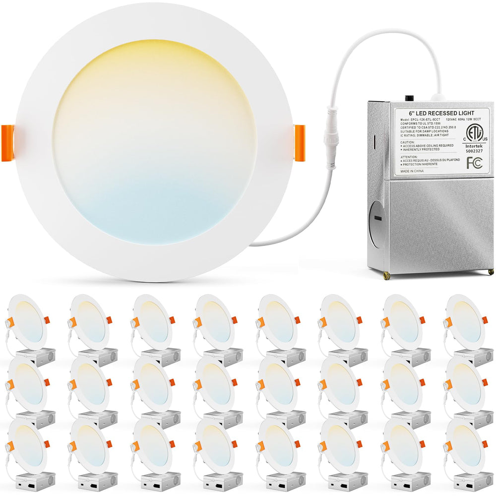 6 Inch LED Recessed Ceiling Light 24 Pack 5CCT Dimmable Canless Downlight