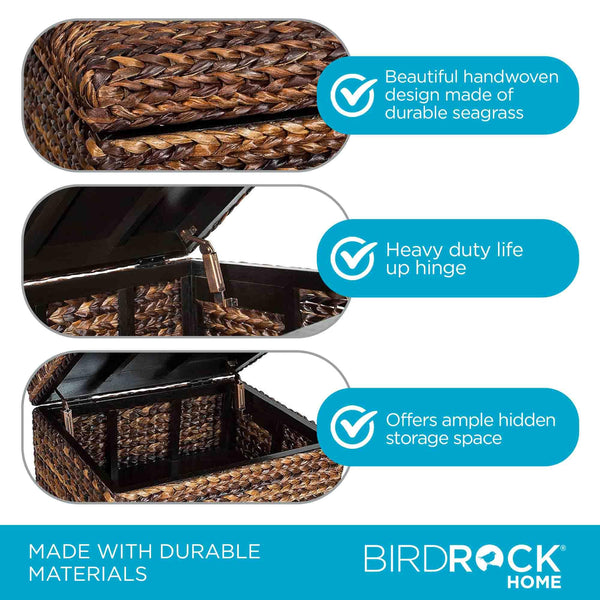Woven Seagrass Storage Ottoman with Safety Hinges