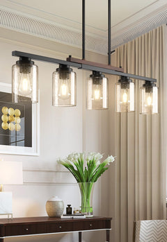 Farmhouse Chandelier with Seeded Glass Shade | Adjustable Kitchen Island Pendant Light