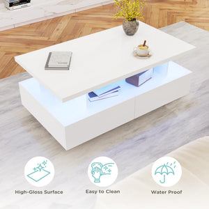 LED Coffee Table with 4 Drawers, High-Gloss White
