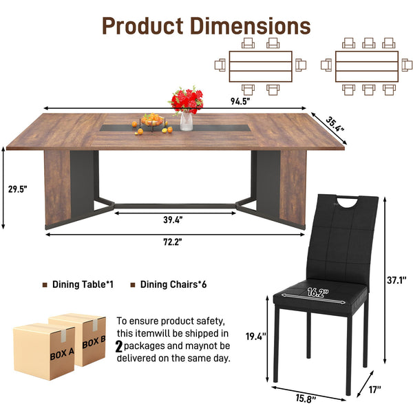 7-Piece Dining Table Set with 6 Upholstered Chairs