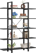 5-Tier Industrial Bookshelf 72" Tall – Metal Frame & Wood Shelves