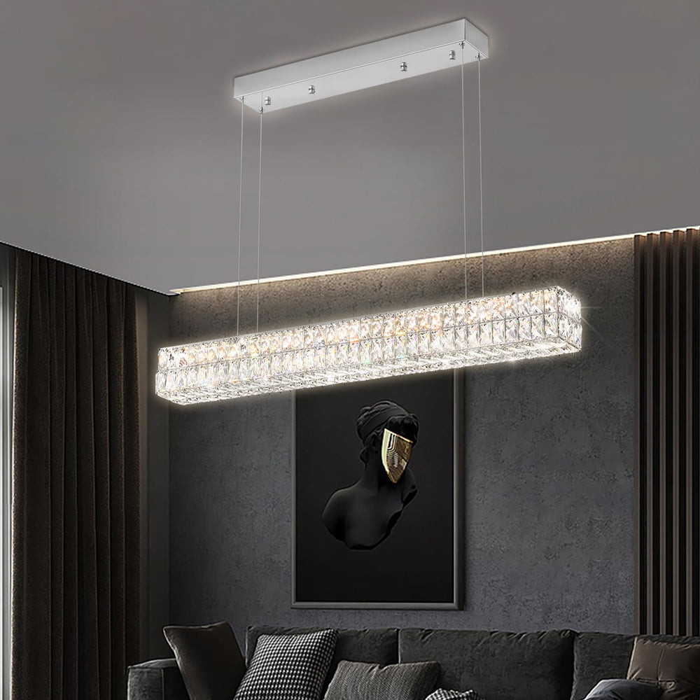 40" Rectangle Crystal Chandelier – Dimmable LED Linear Pendant Light