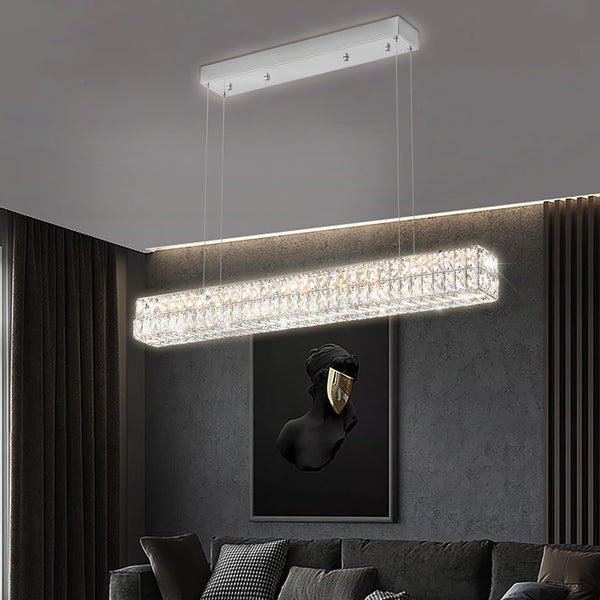 40" Rectangle Crystal Chandelier – Dimmable LED Linear Pendant Light