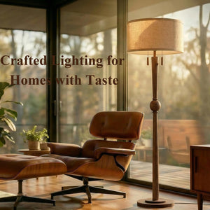 62.8" Solid Wood Floor Lamp with Linen Drum Shade & Pull Chain